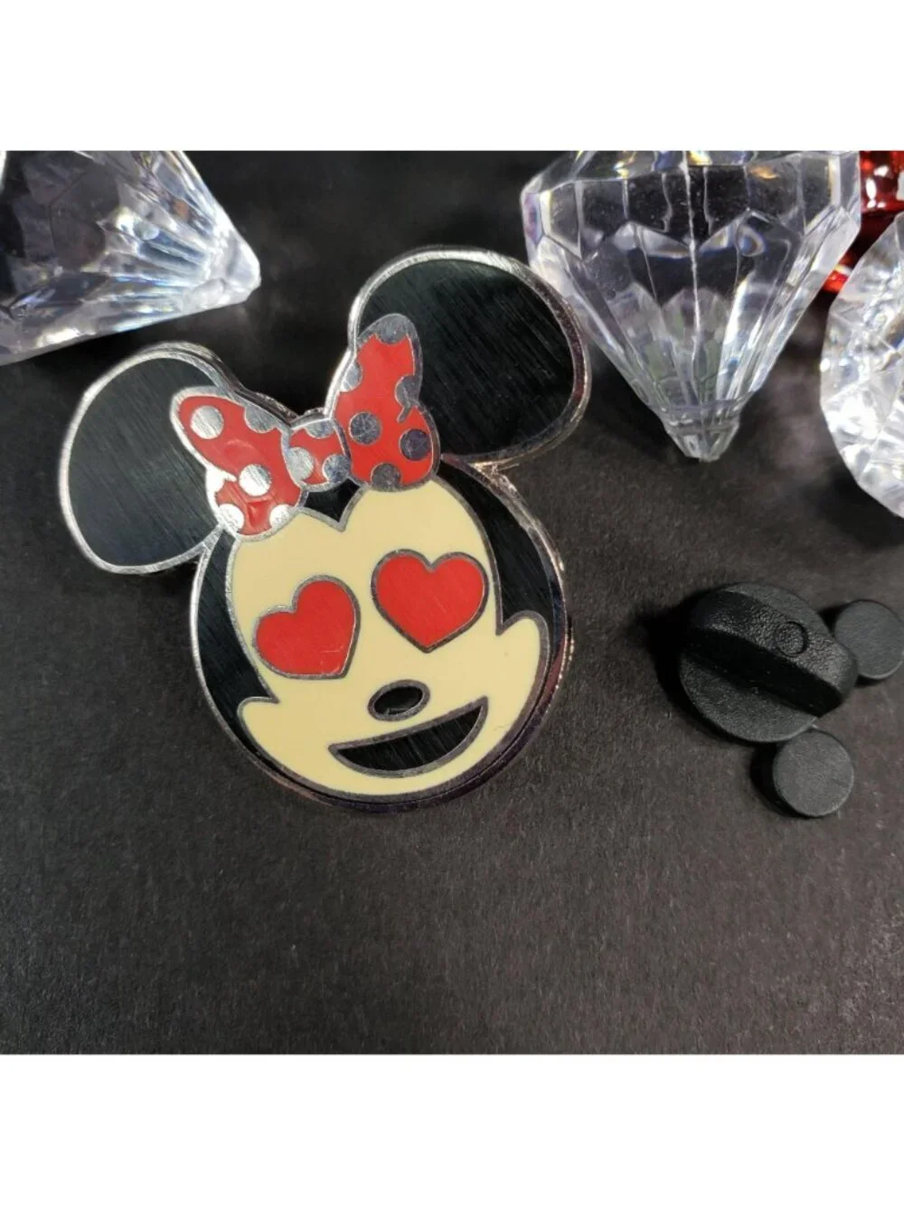 Disney Minnie Mouse Trading Pin Polka Dot Bow Brooch Emoji Heart Lapel Pin